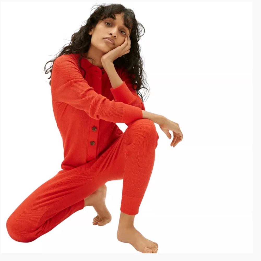 Everlane Red Cotton The Waffle Knit Onesie One Piece Jumpsuit